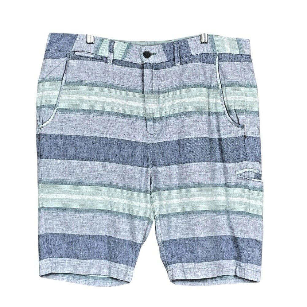 Carbon2Cobalt Linen Blend Striped‎ Shorts Mens 36 Coastal Vacation Breathable